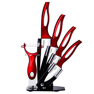 6 Piece Red Ceramic Knife & Peeler Set